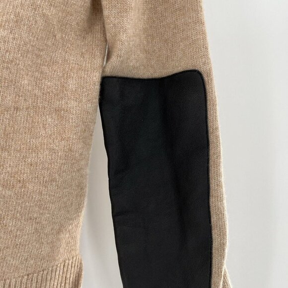J Crew Beige Wool/Cashmere Blend V-Neck Sweater Genuine Leather Patches Sz Small - Picture 5 of 9